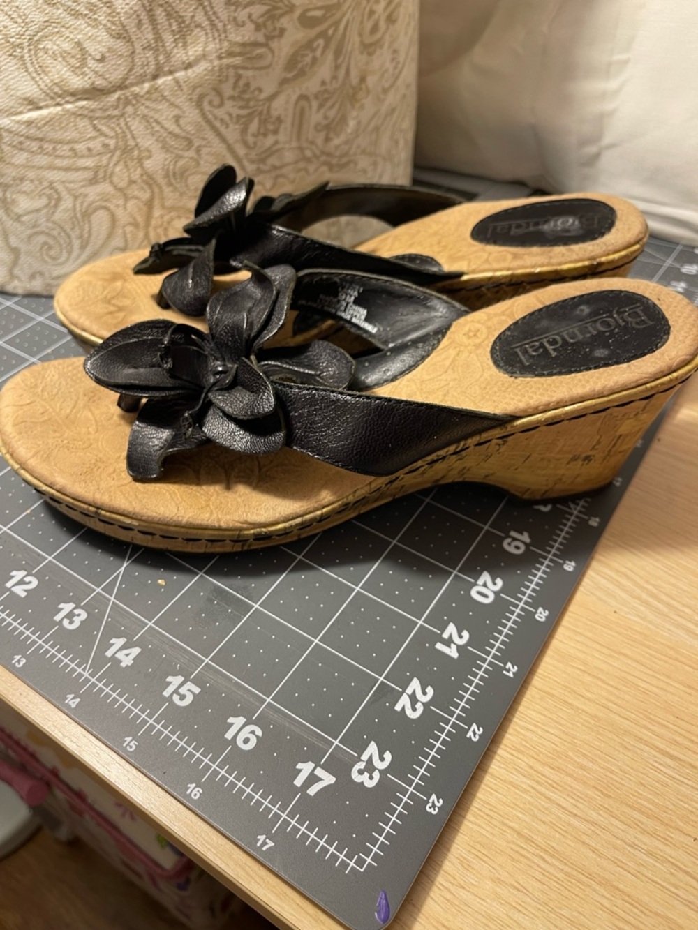 Born Black Floral Bow Wedge Sandals